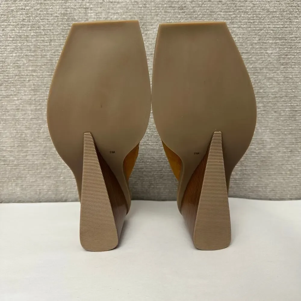 Matisse Lillie Tobacco Suede Sculpted Wedge Mules Boho Square Toe Brown Tan Sz 7